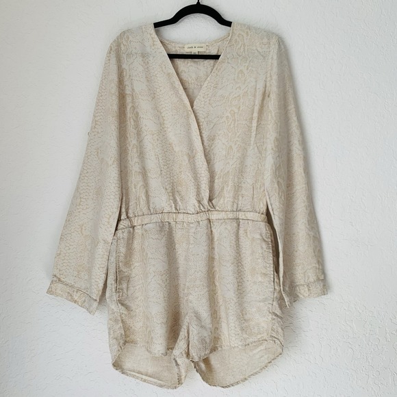 Anthropologie Cloth Stone Dahl Romper M Beige Linen Snakeskin Boho Festival Chic - Picture 3 of 12